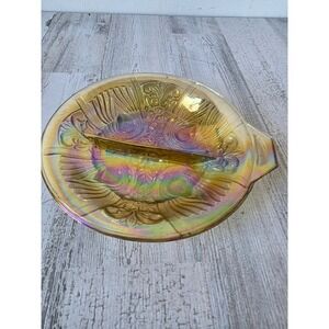 Vintage amber carnival Yellow iridescent chip dip full serving candy dish